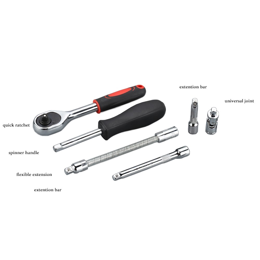Replaitz 46pcs 1/4-Inch Socket Ratchet Wrench Combo Tools Kit for Auto Repairing 1/4