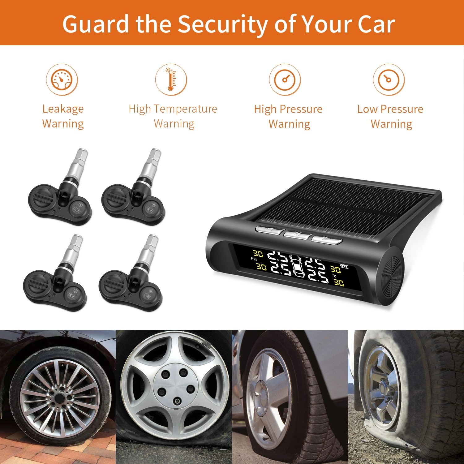 ZEEPIN C240 Tyre Pressure Monitoring System Solar TPMS with 4 Internal Sensors