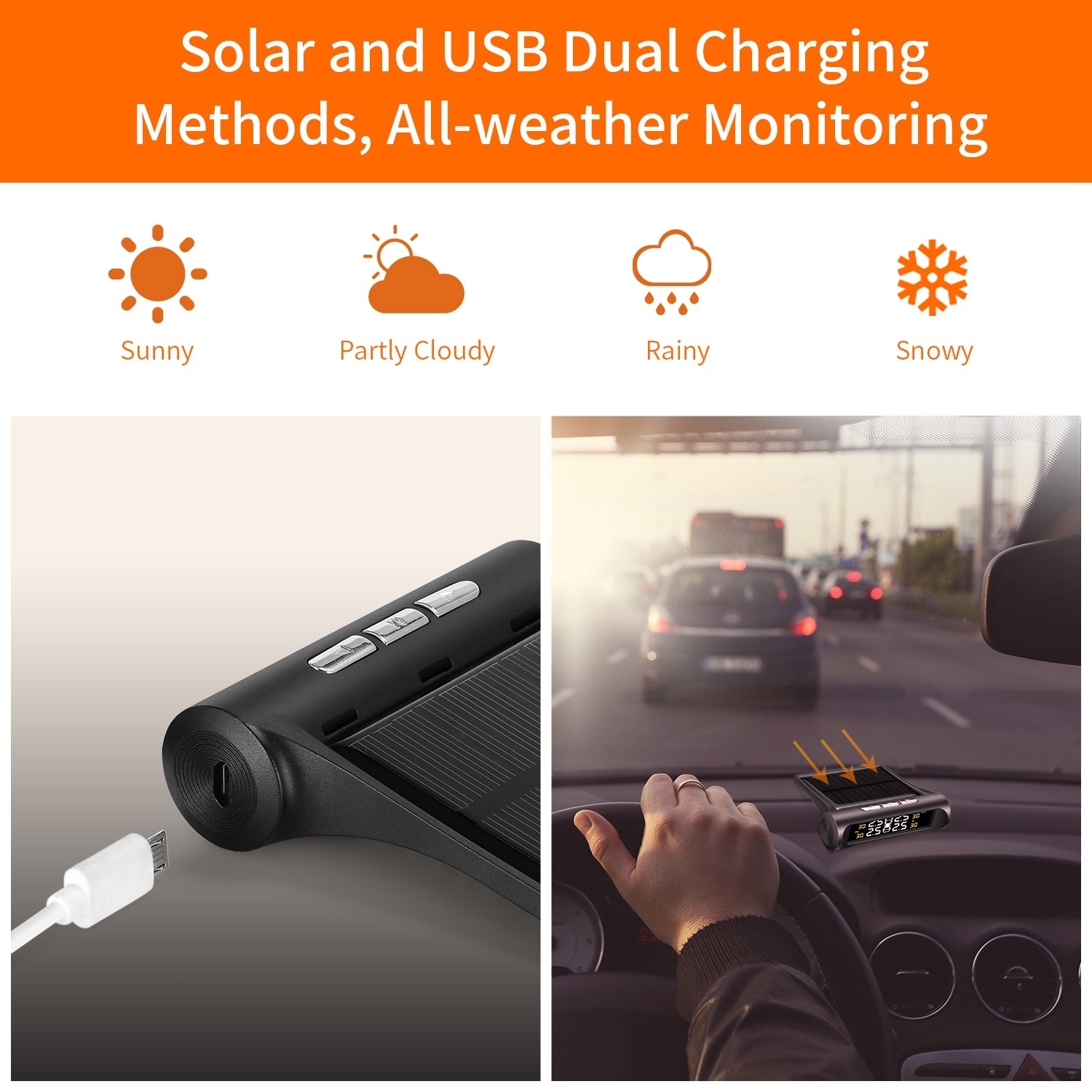 ZEEPIN C240 Tyre Pressure Monitoring System Solar TPMS with 4 Internal Sensors
