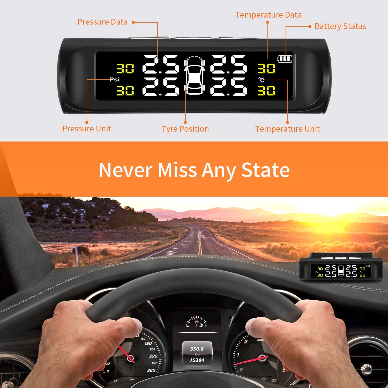 ZEEPIN C240 Tyre Pressure Monitoring System Solar TPMS with 4 Internal Sensors
