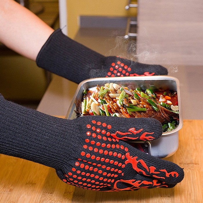 Yarn High Heat Resistant Insulation Silicone Cotton Glove for BBQ Fire Retardant Barbecue Microwave Oven 1pc