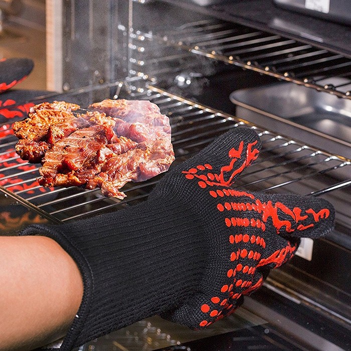 Yarn High Heat Resistant Insulation Silicone Cotton Glove for BBQ Fire Retardant Barbecue Microwave Oven 1pc