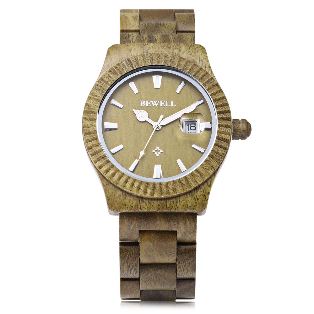 Bewell ZS - W064A Men Quartz Watch Wooden Case Luminous Date Display Japan Movt Wristwatch