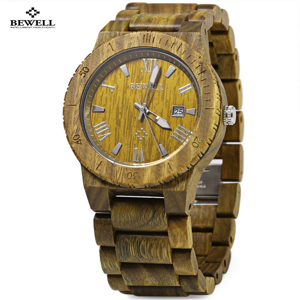 Bewell ZS - W109B Quartz Men Watch Wooden Band Date Wristwatch