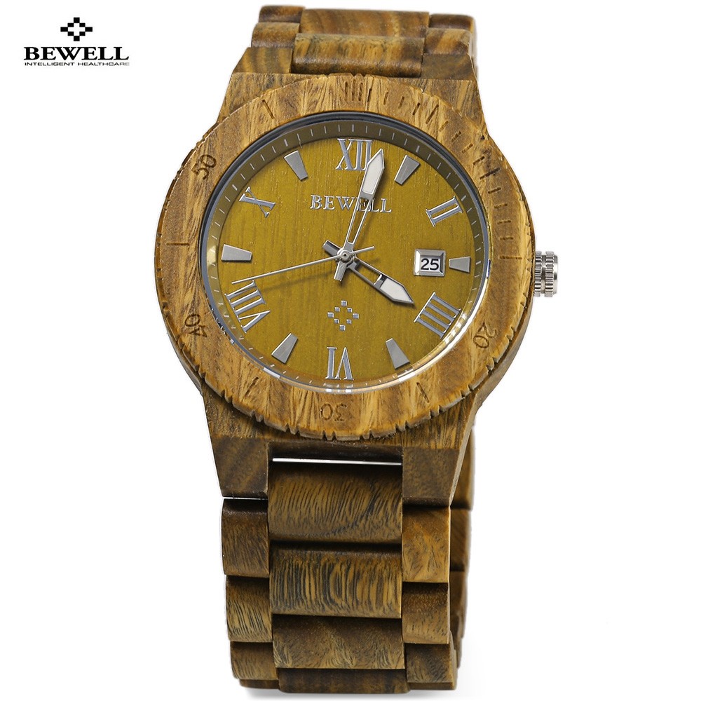 Bewell ZS - W109B Quartz Men Watch Wooden Band Date Wristwatch