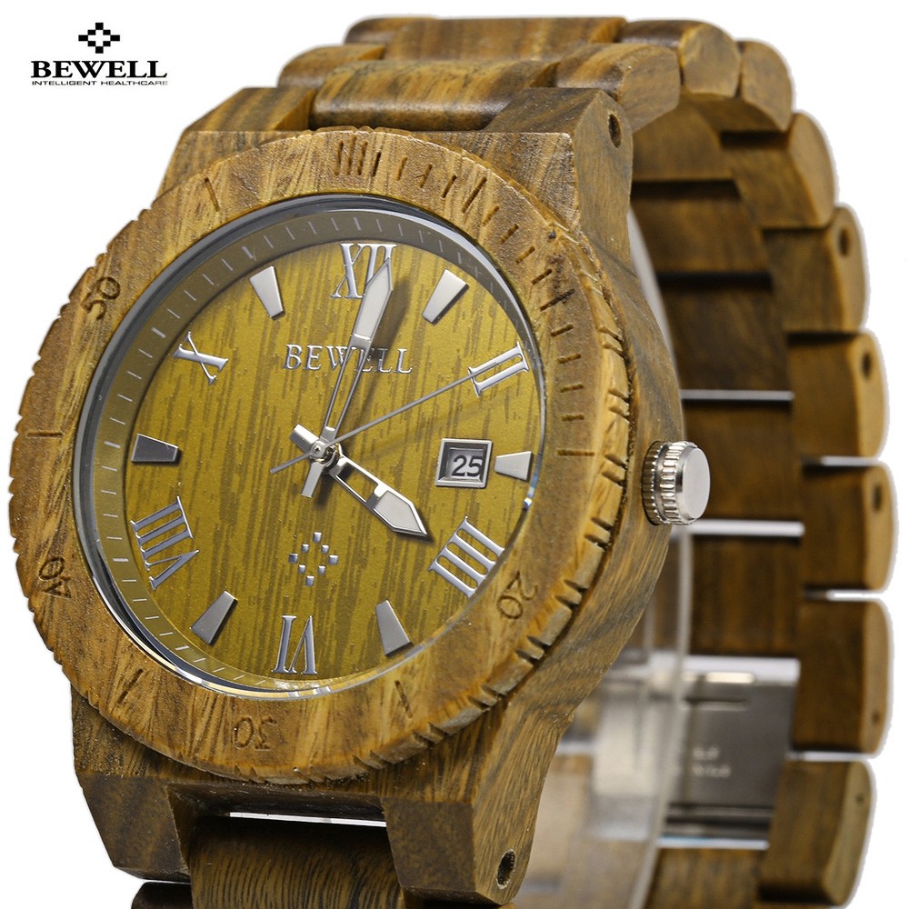 Bewell ZS - W109B Quartz Men Watch Wooden Band Date Wristwatch