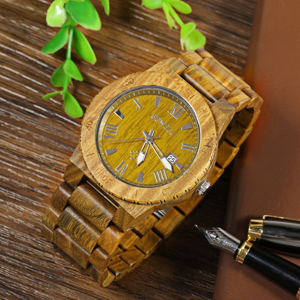 Bewell ZS - W109B Quartz Men Watch Wooden Band Date Wristwatch