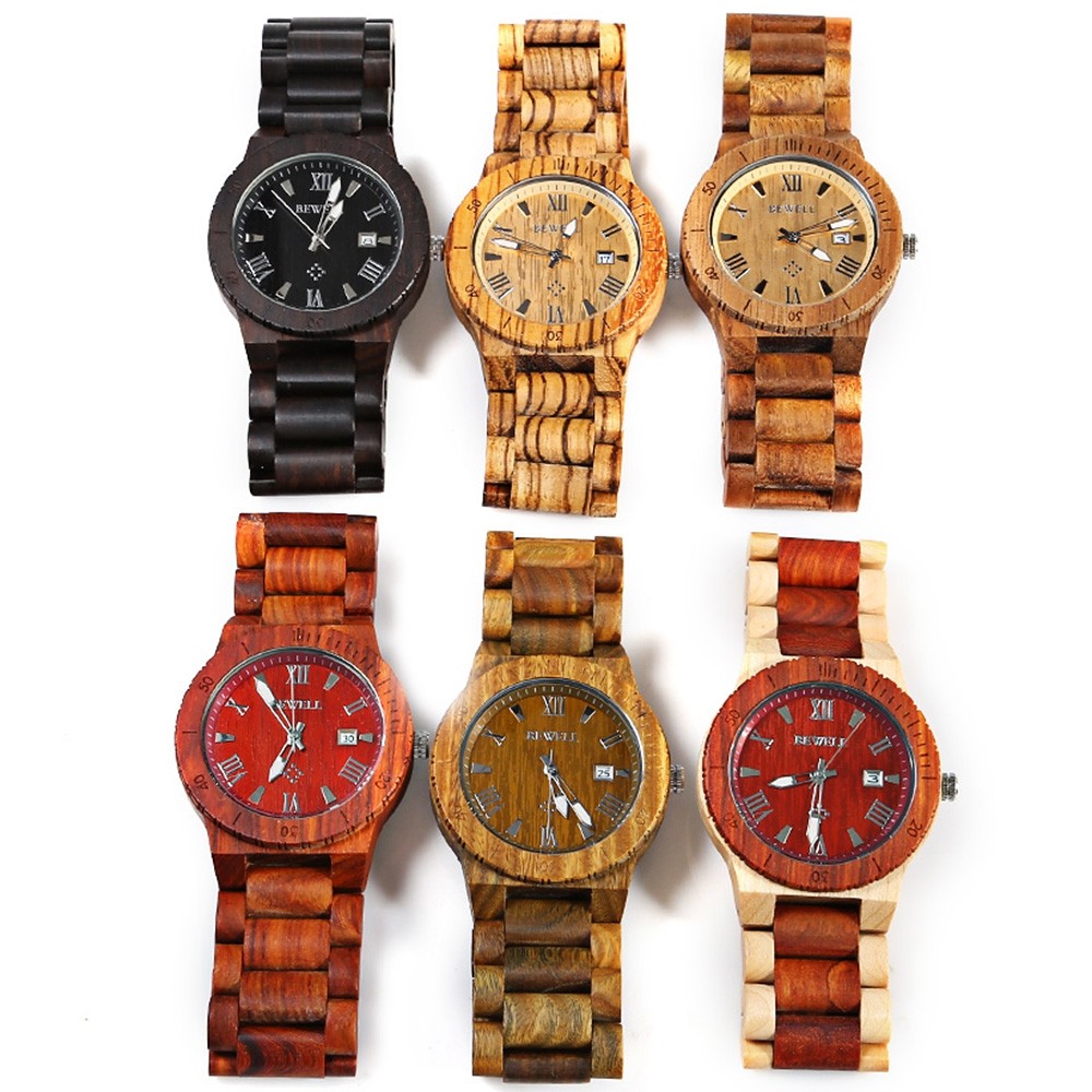 Bewell ZS - W109B Quartz Men Watch Wooden Band Date Wristwatch