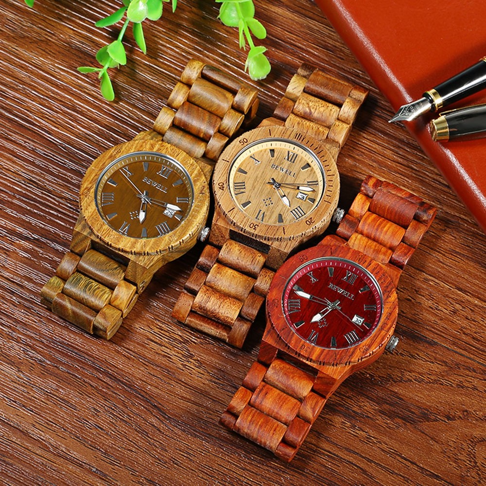 Bewell ZS - W109B Quartz Men Watch Wooden Band Date Wristwatch