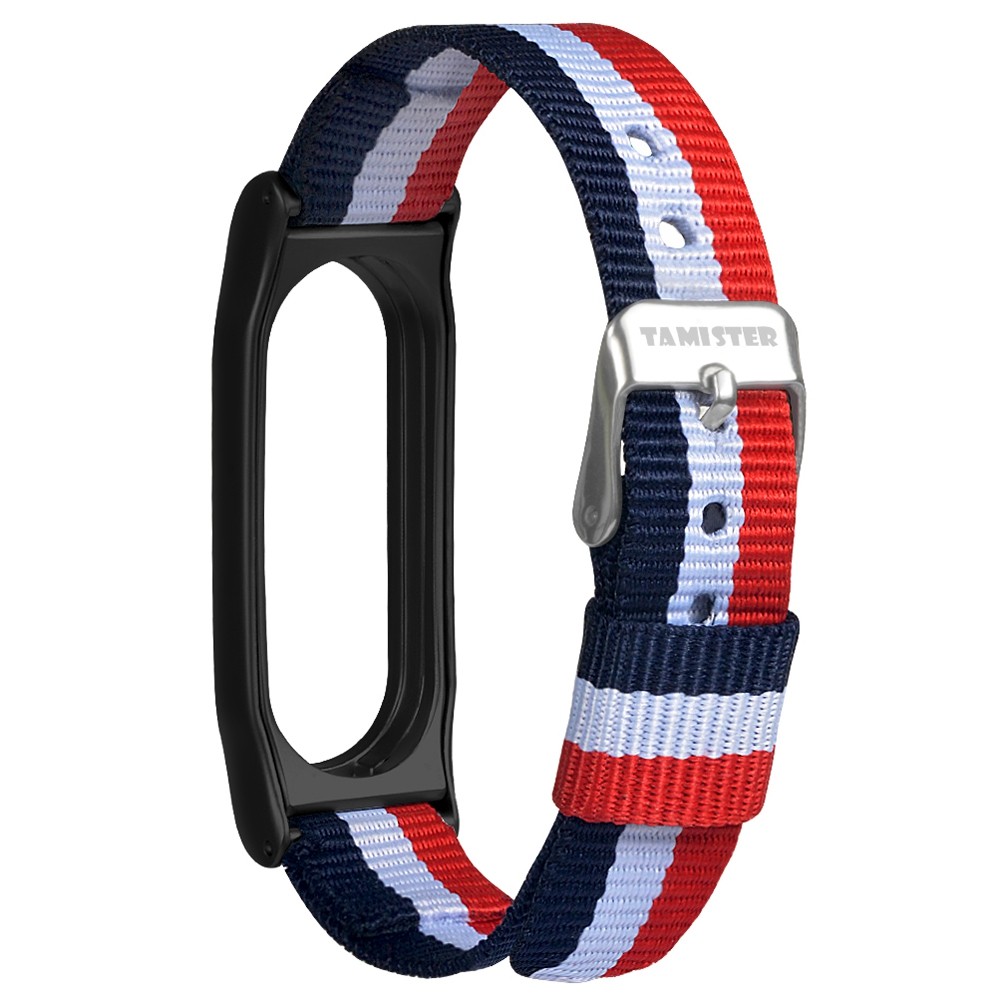 TAMISTER T3s Tri-color Stripe Canvas Magnetic Back Cover Replacement Wristband for Xiaomi Mi Band 2