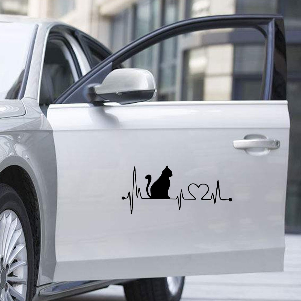 2pcs Creative Kitten ECG Car Sticker Removable