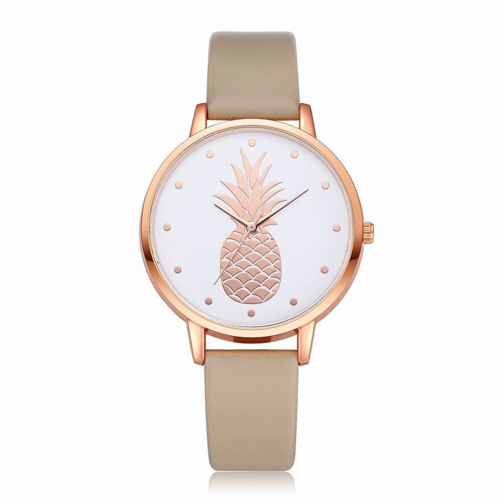 Fanteeda FD123 Women Pineapple Dial Leather Band Quartz Wrist Watch