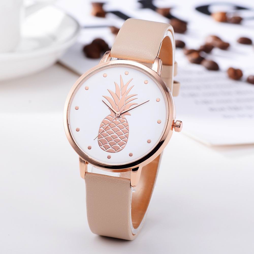 Fanteeda FD123 Women Pineapple Dial Leather Band Quartz Wrist Watch
