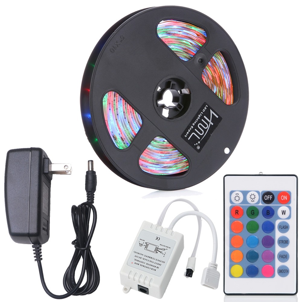 HML 5M Water-proof 24W RGB 2835 SMD 300 LEDs Strip Light with 24 Keys Remote Control and US Adapter