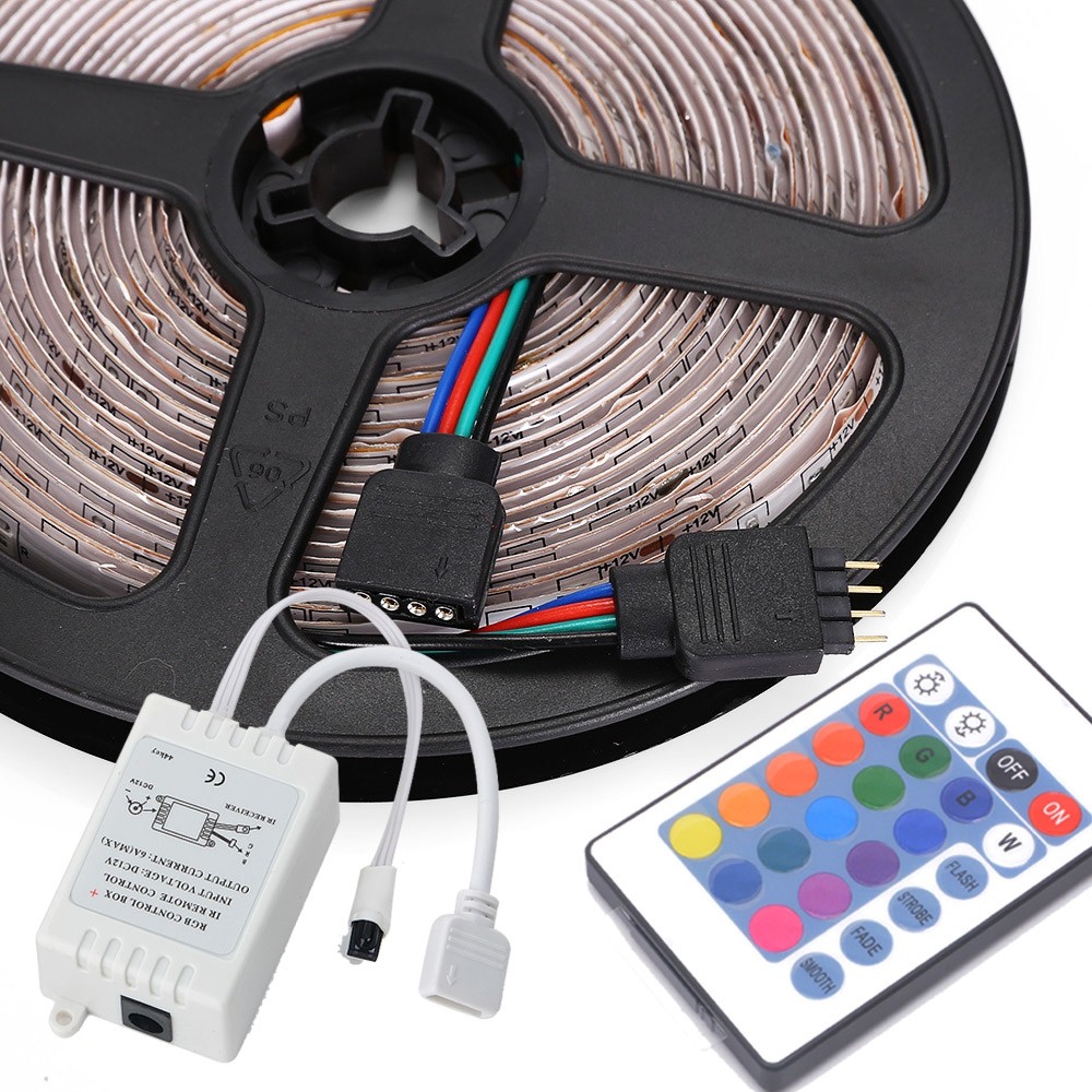 HML 5M Water-proof 24W RGB 2835 SMD 300 LEDs Strip Light with 24 Keys Remote Control and US Adapter