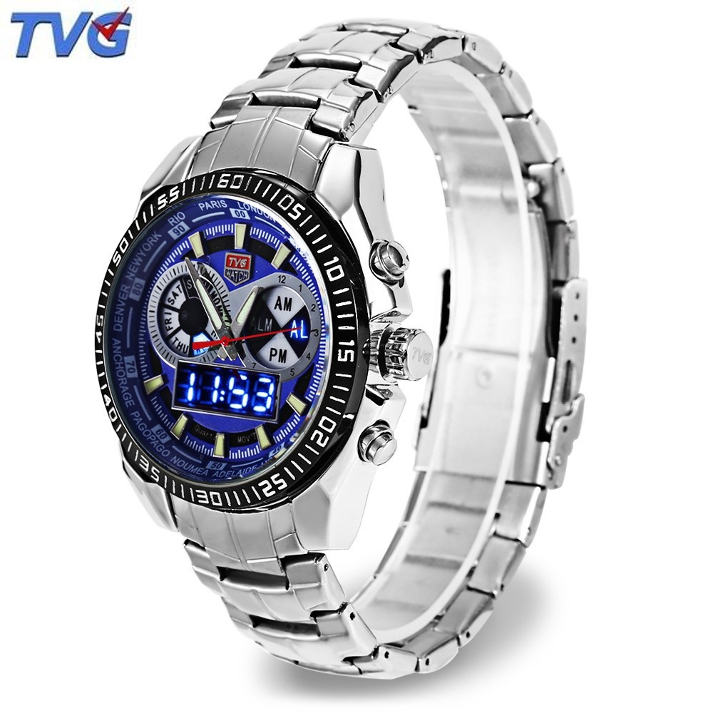TVG 568 Dual Movt Digital Quartz Male Military Watch Luminous LED Chronograph Outdoor Sports Wristwatch