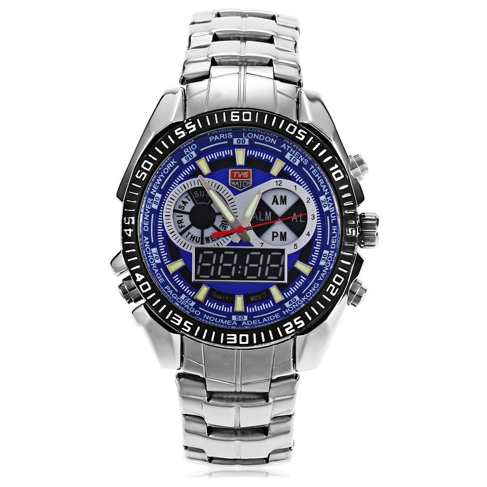TVG 568 Dual Movt Digital Quartz Male Military Watch Luminous LED Chronograph Outdoor Sports Wristwatch