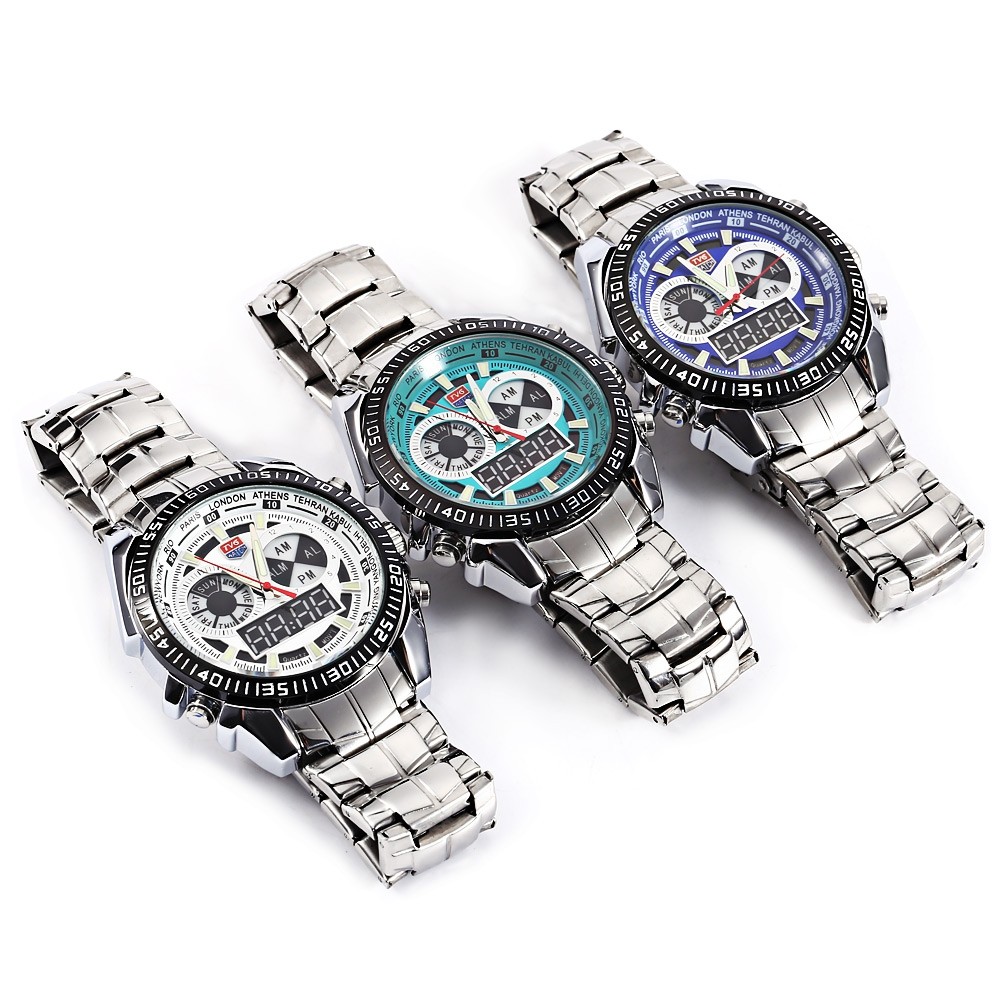 TVG 568 Dual Movt Digital Quartz Male Military Watch Luminous LED Chronograph Outdoor Sports Wristwatch