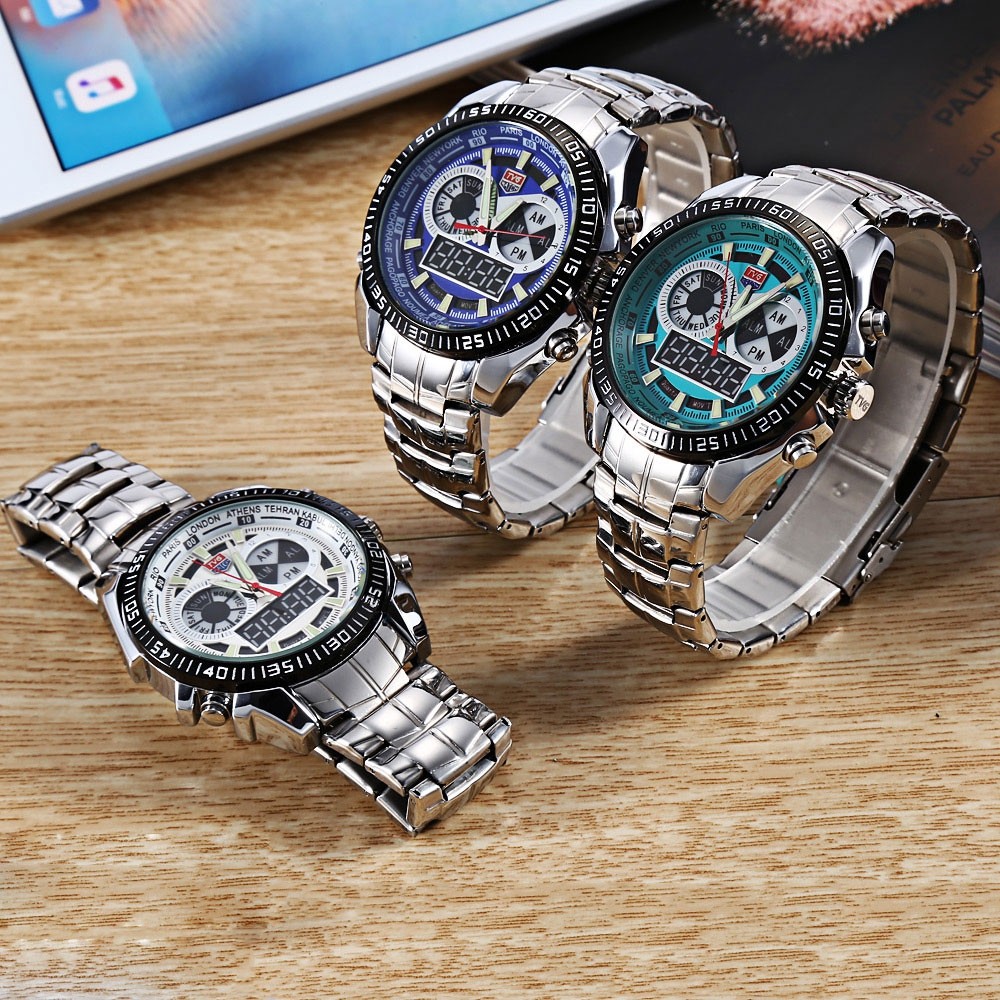 TVG 568 Dual Movt Digital Quartz Male Military Watch Luminous LED Chronograph Outdoor Sports Wristwatch