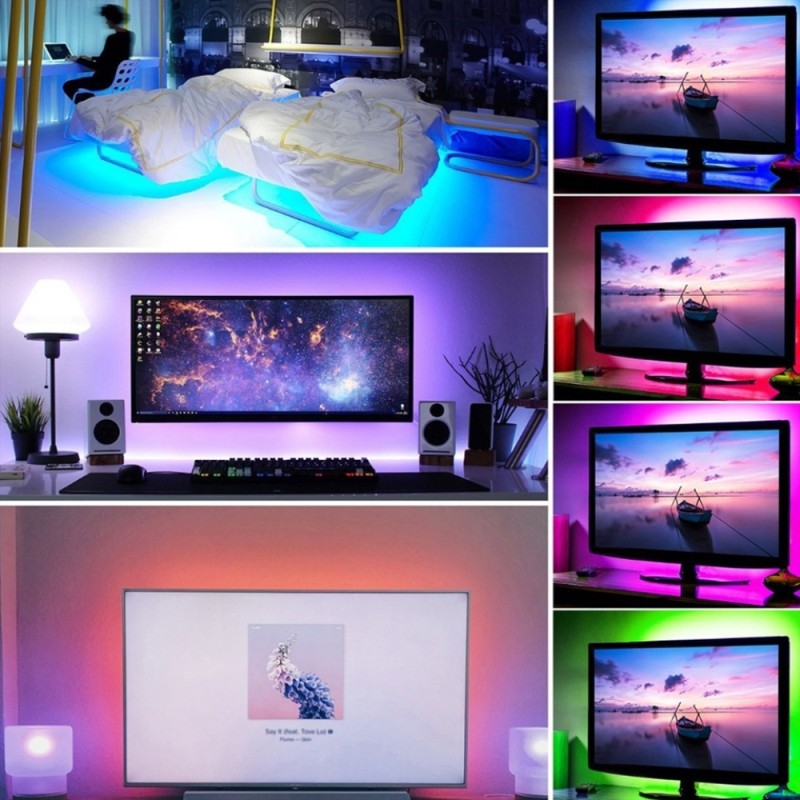 OMTO LED USB Strip 5050 RGB TV Backlight Flexible Light Tape 17Key RF Controller