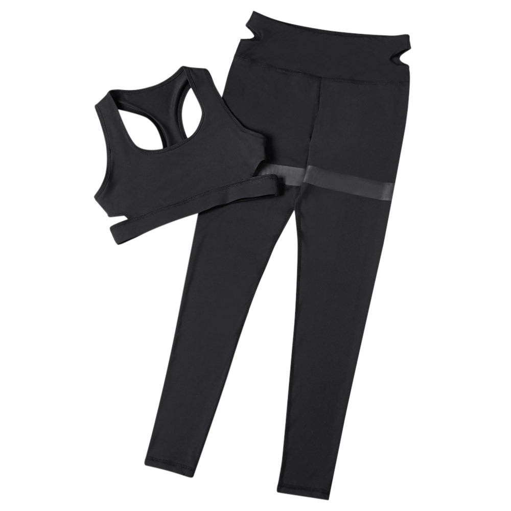 Trendy Shoulder Strap Backless Crop Top with Long Pants Women Sports Suit