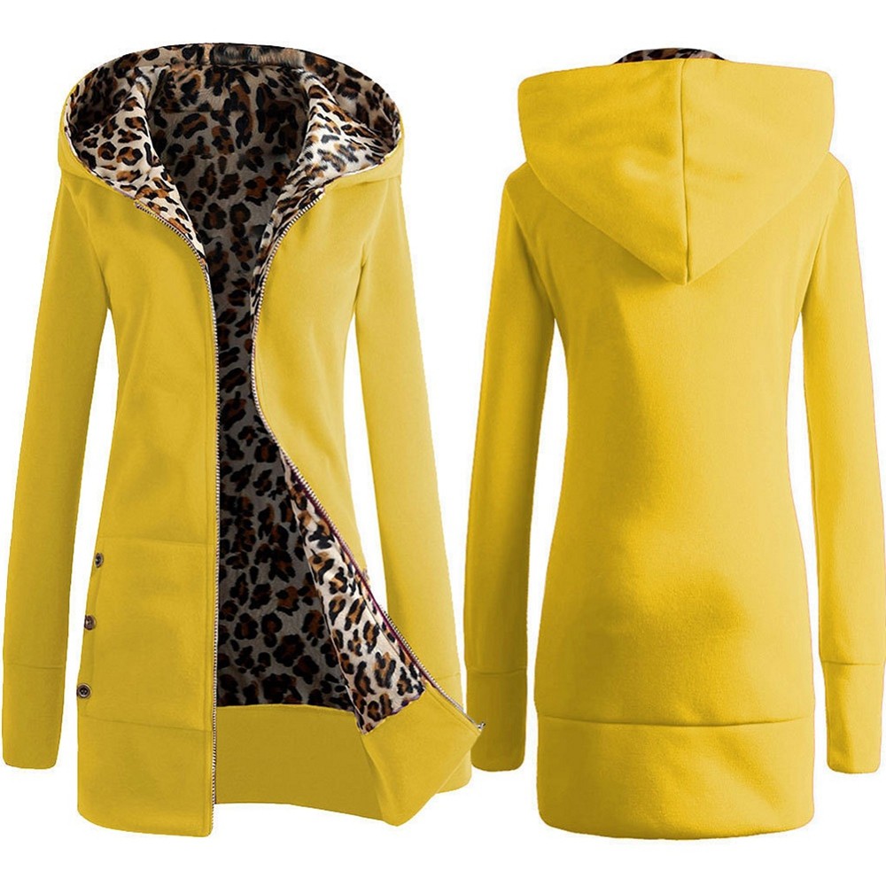 SOVALRO Women winter coat Hooded thick leopard sweater with velvet sweatershirt outwear jacket