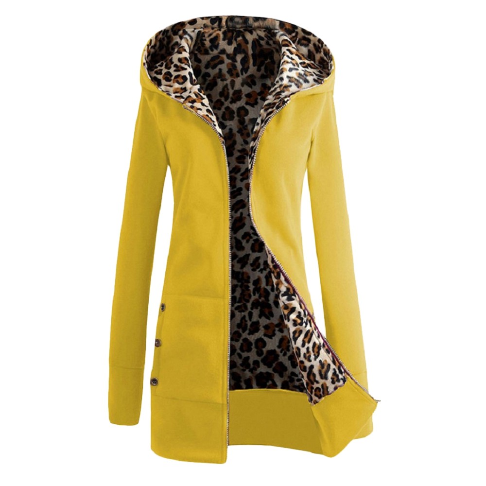 SOVALRO Women winter coat Hooded thick leopard sweater with velvet sweatershirt outwear jacket
