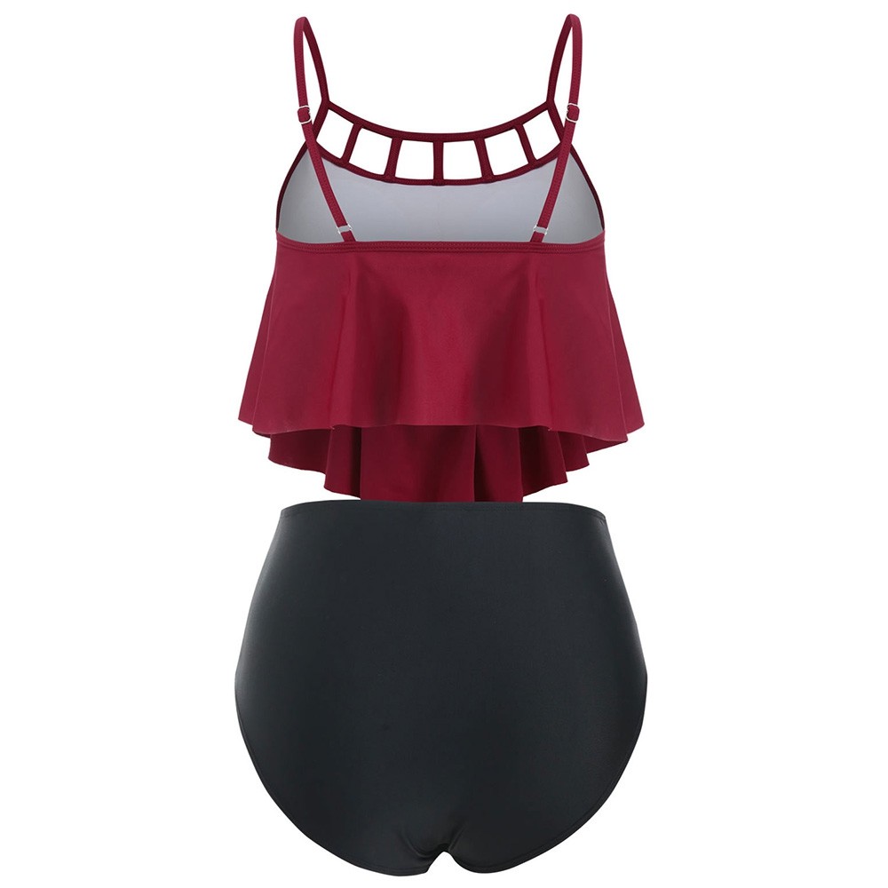Floral Applique Flounce Tummy Control Tankini Swimwear