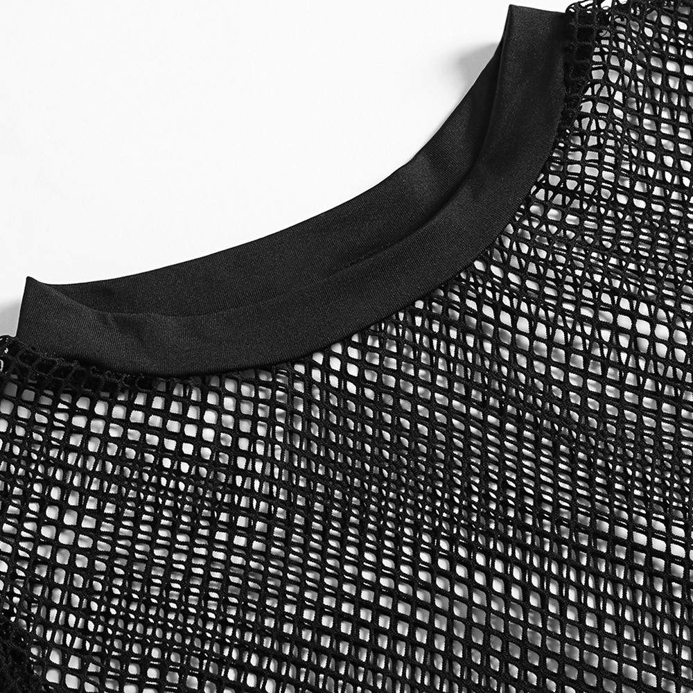 Crew Neck Short Sleeve Sexy Hollow Out Mesh Solid Color Women Crop Top