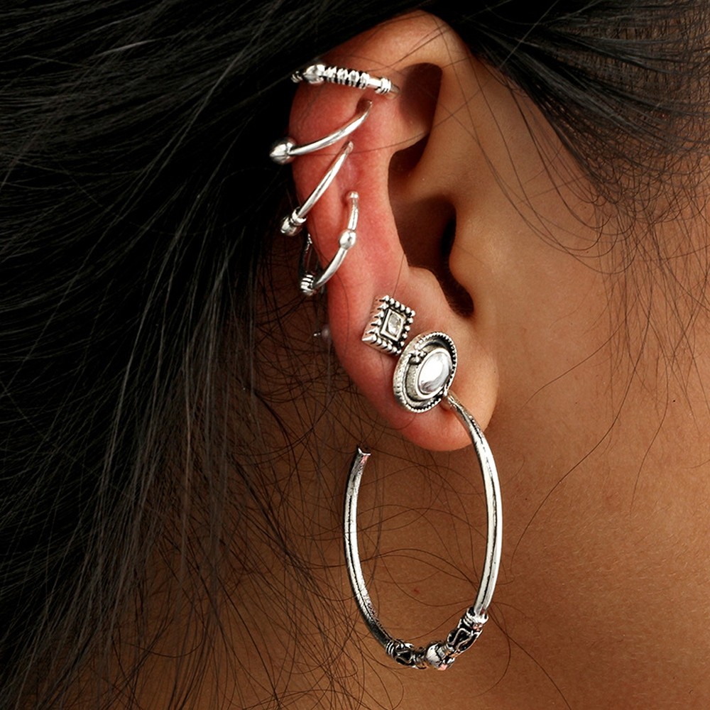 Antique Silver Color Ear Cuff Hoop Earrings 7Pcs/Set