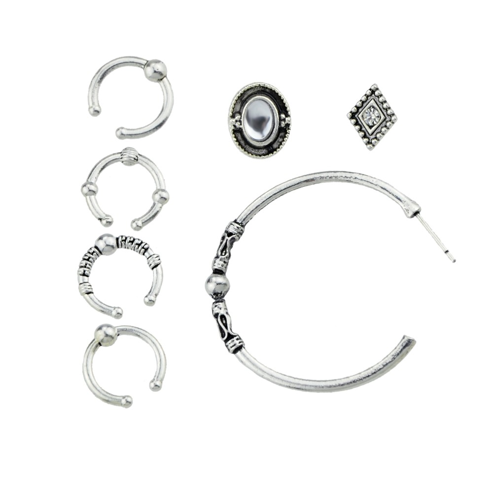 Antique Silver Color Ear Cuff Hoop Earrings 7Pcs/Set