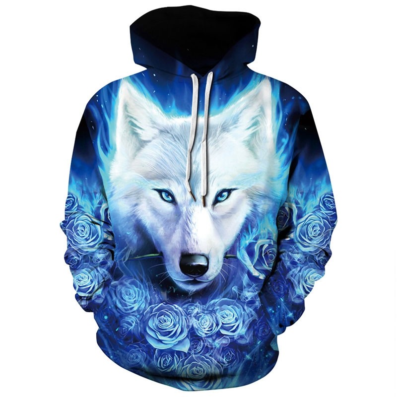 3D Wolf Print Long Sleeve Loose Hoodie Hip Hop Clothes