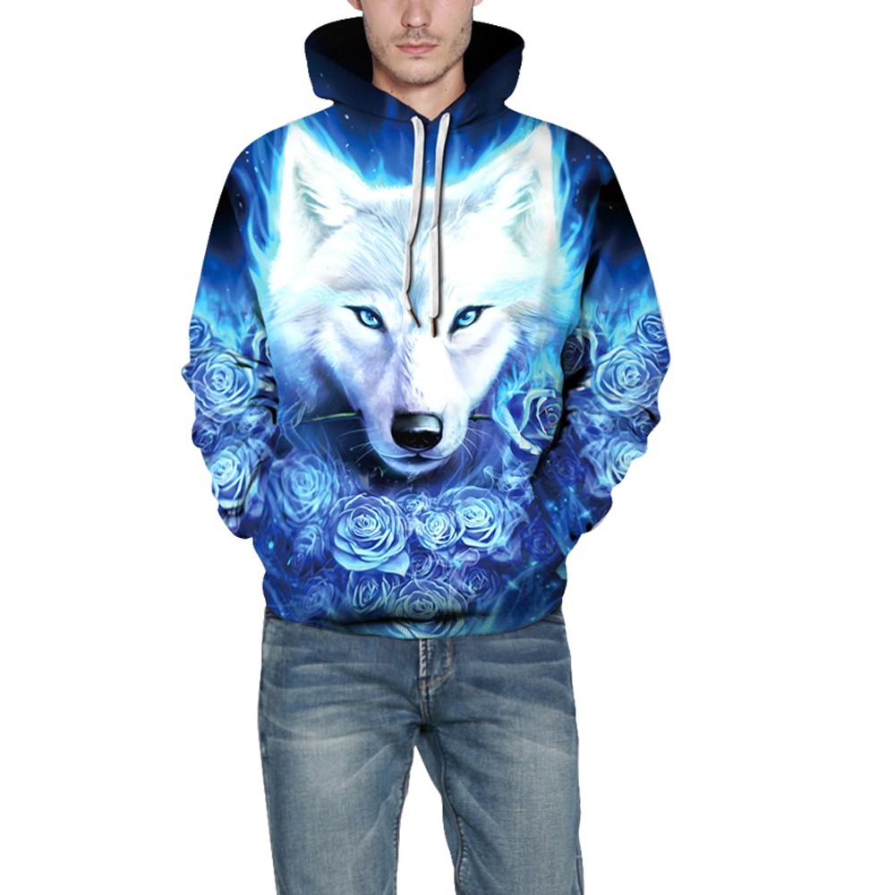 3D Wolf Print Long Sleeve Loose Hoodie Hip Hop Clothes