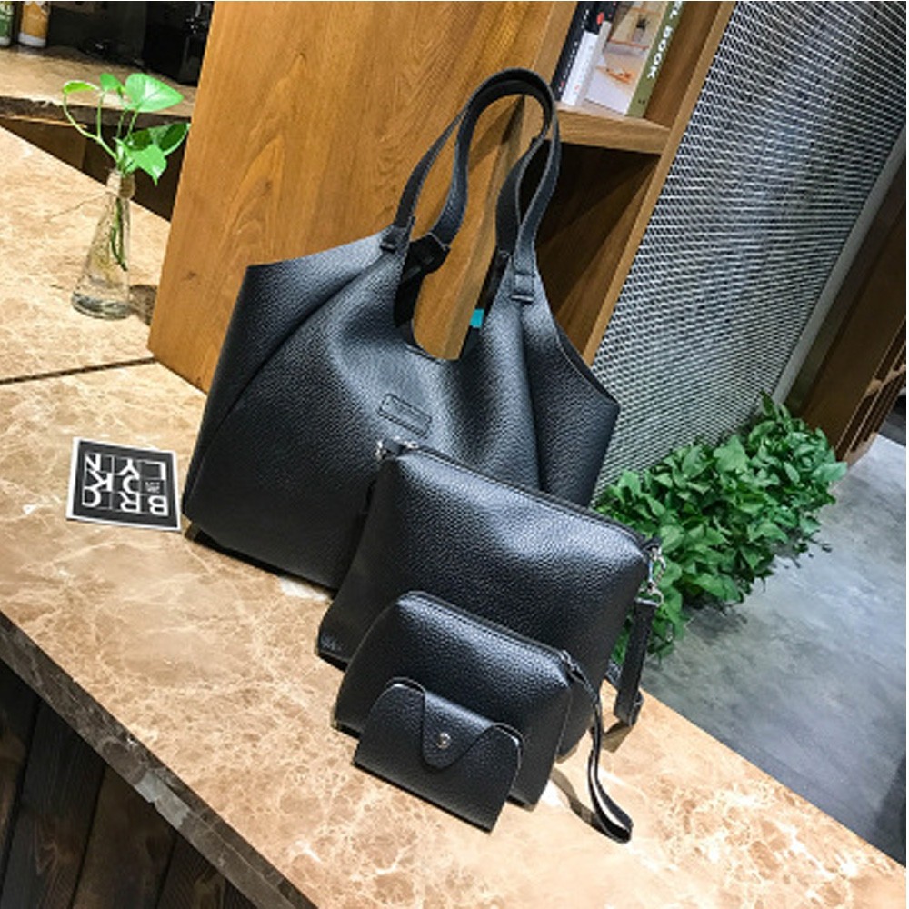 4Pcs Women's Handbag Set Solid Color Large Capacity Simple All Match Bags Set
