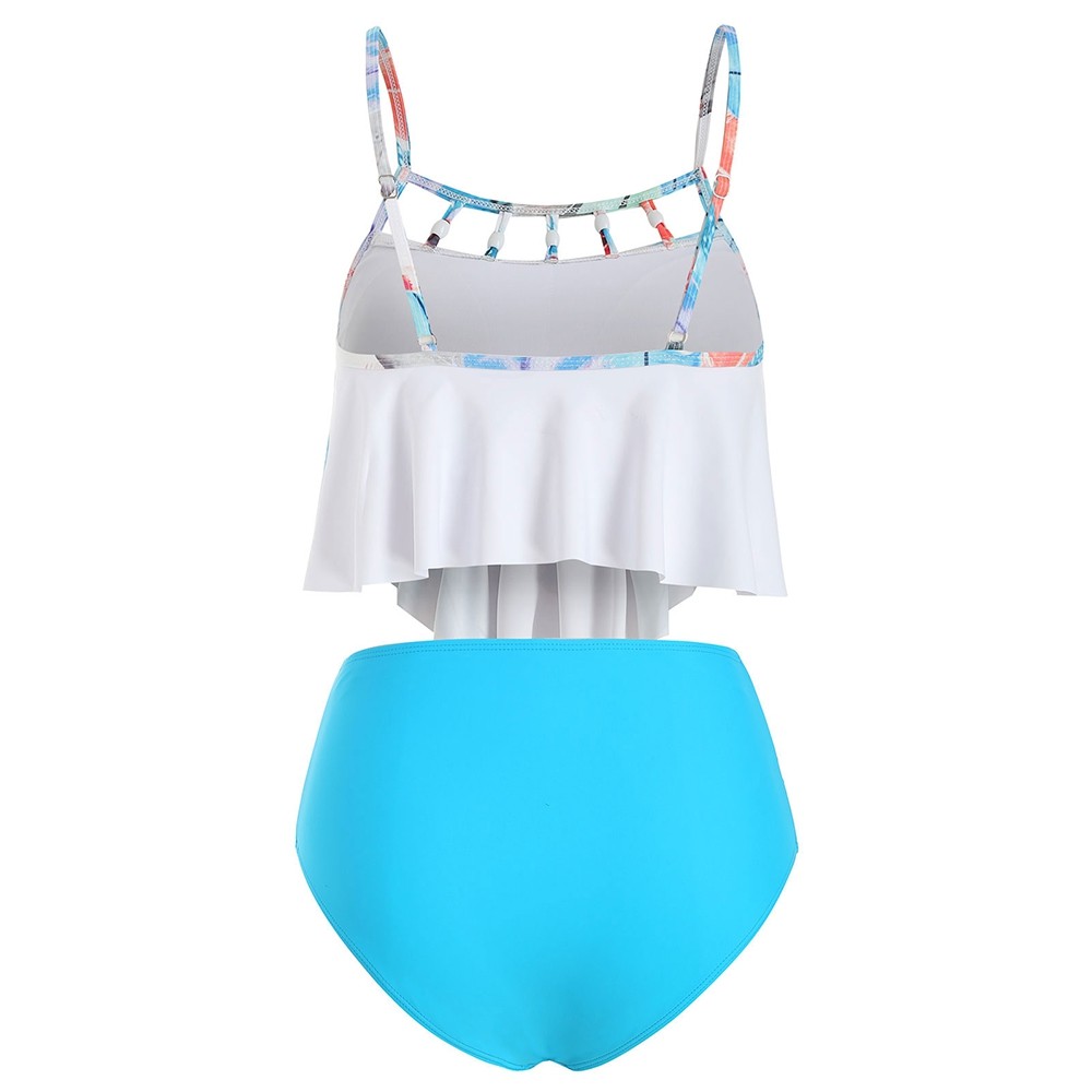 Feather Flounce Beading Embellished Tummy Control Tankini Swimwear