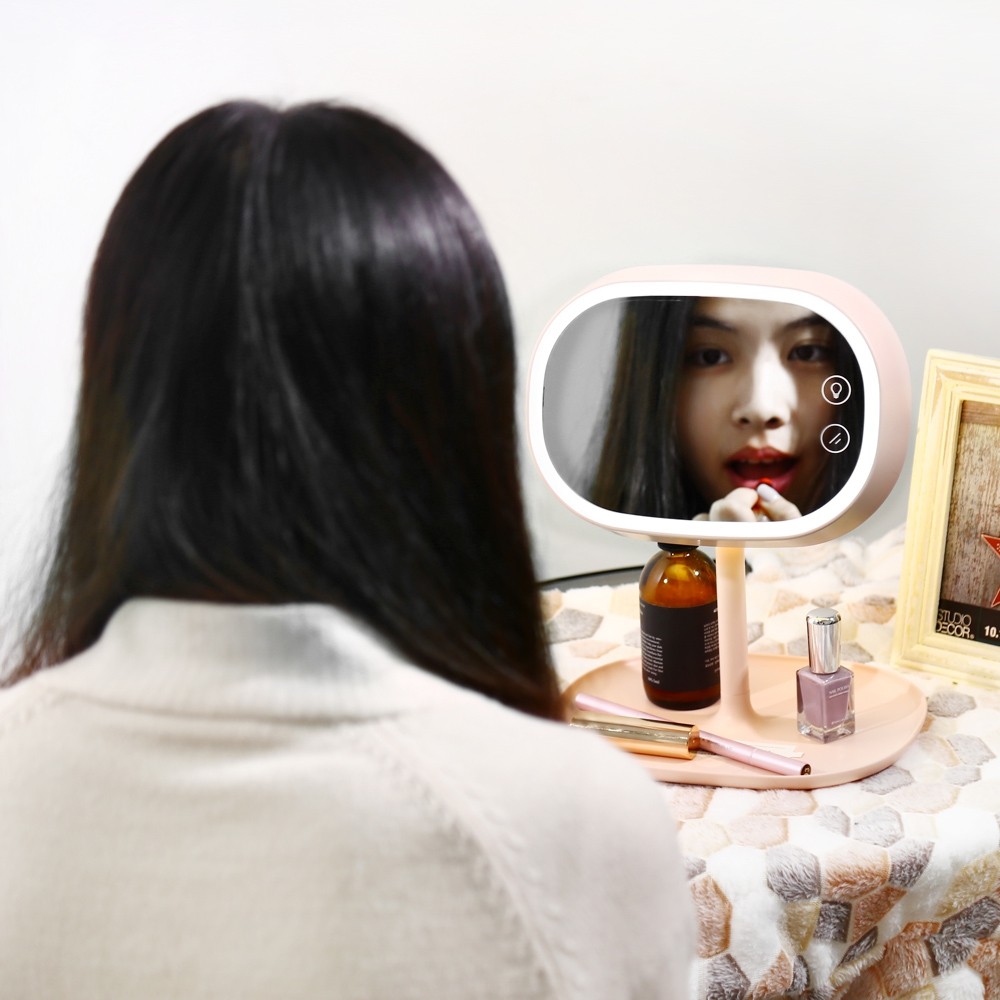 3 in 1 LED Lighted Makeup Mirror Table Lamp Small Gadgets Storage Rack
