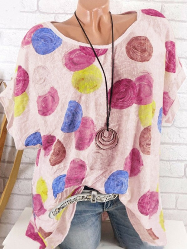 Plus Size Batwing Sleeve Printed Blouse