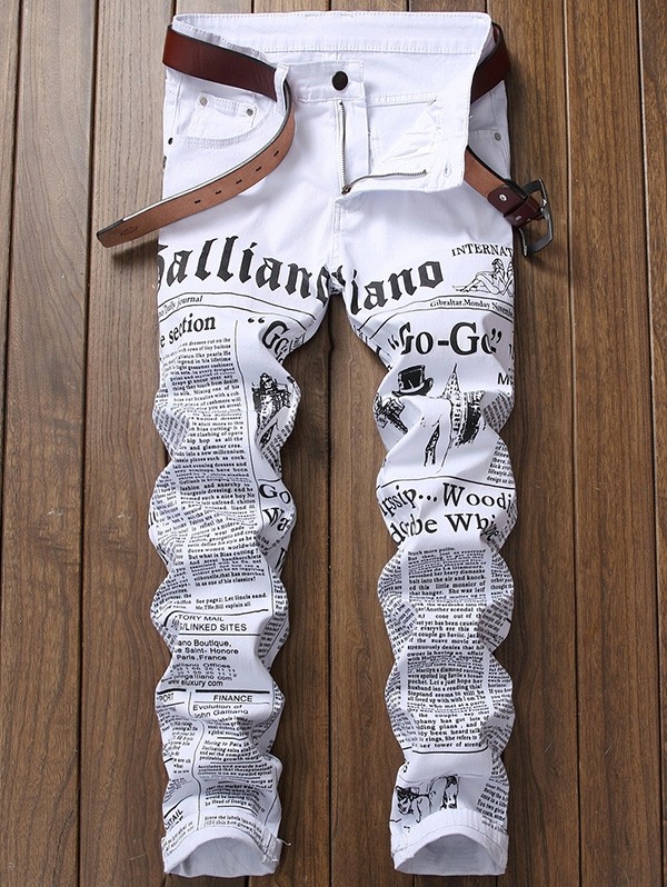 Journal Print Zip Fly Jeans