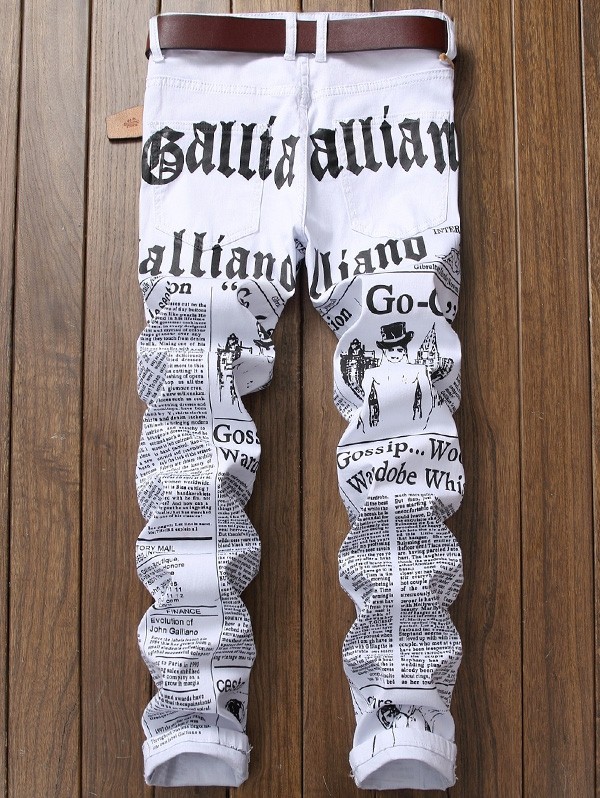 Journal Print Zip Fly Jeans