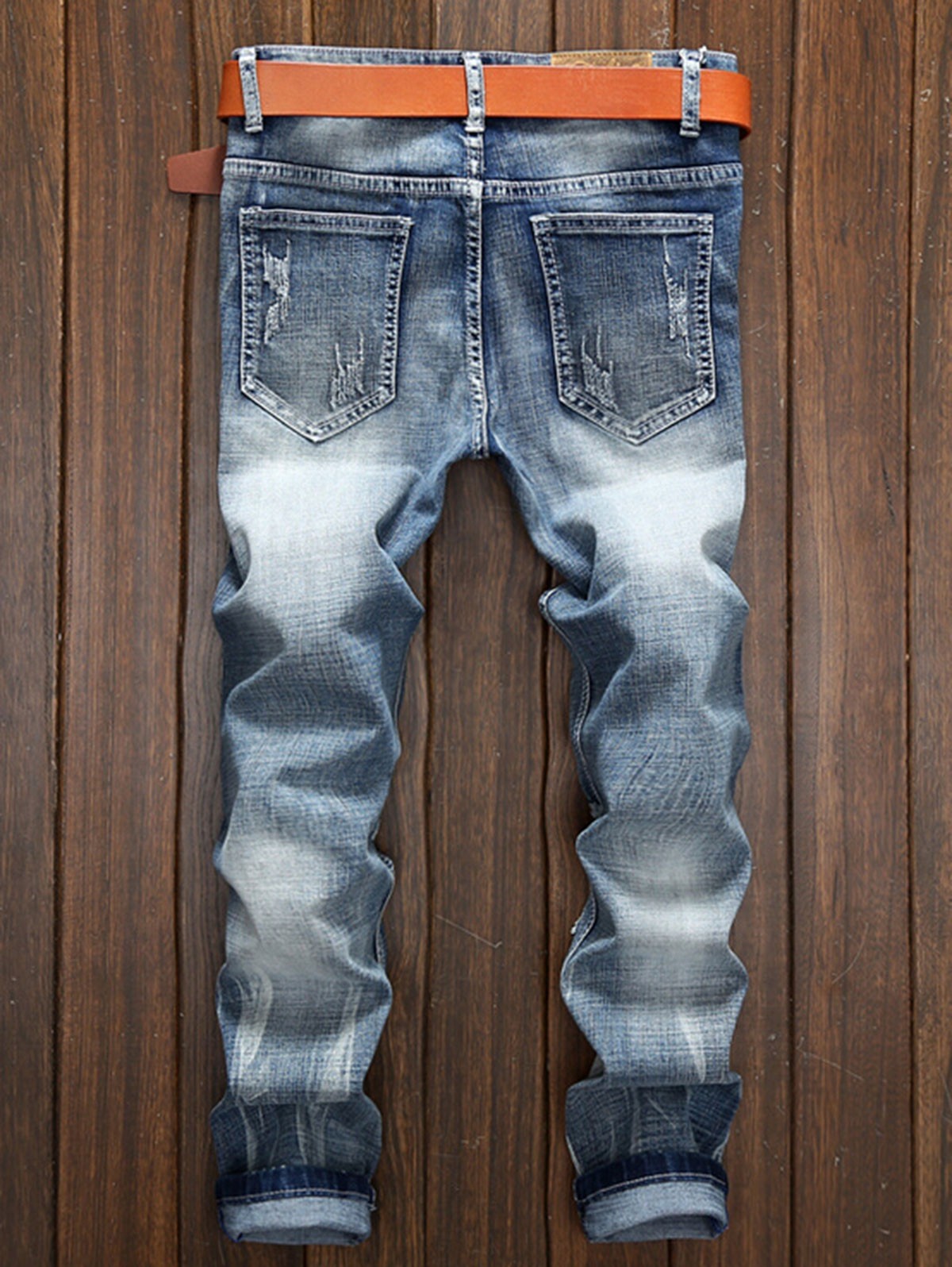 Holes and Cat's Whisker Design Straight Leg Jeans