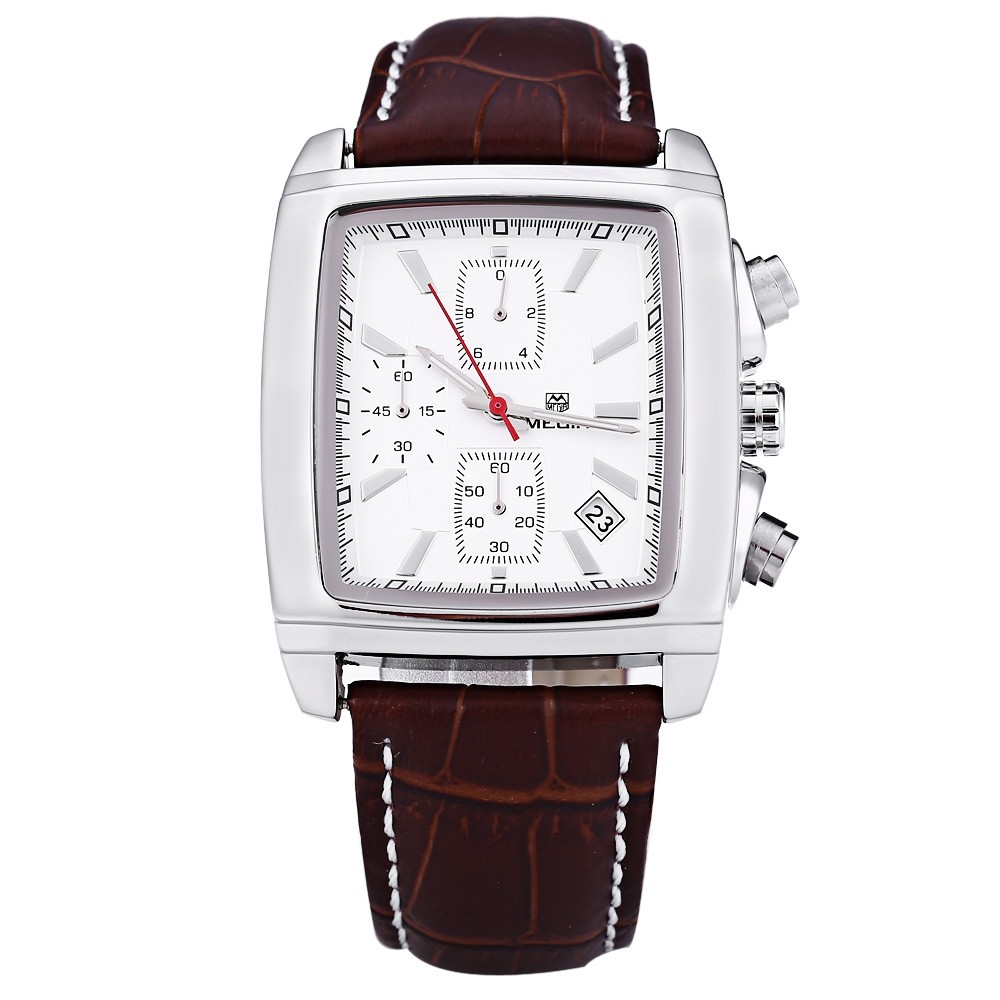 MEGIR M2028 Male Quartz Watch Rectangle Dial with Date Function Sport Wristwatch