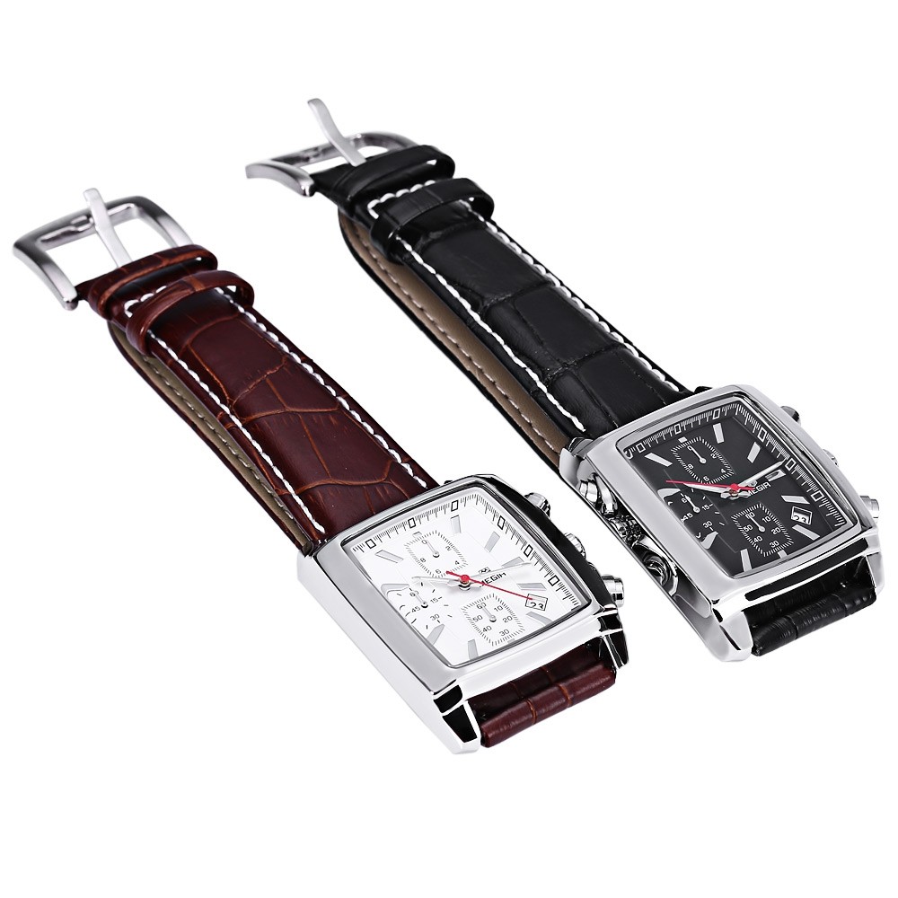 MEGIR M2028 Male Quartz Watch Rectangle Dial with Date Function Sport Wristwatch