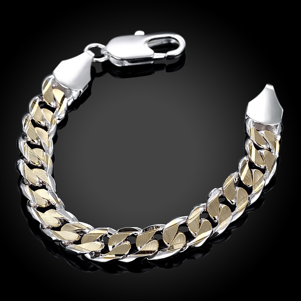 Colored Side Shrimp Clasp Bracelet - Men'S Geometric Silver Chain Bracelet