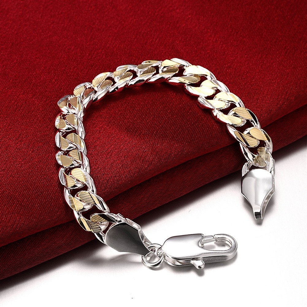 Colored Side Shrimp Clasp Bracelet - Men'S Geometric Silver Chain Bracelet