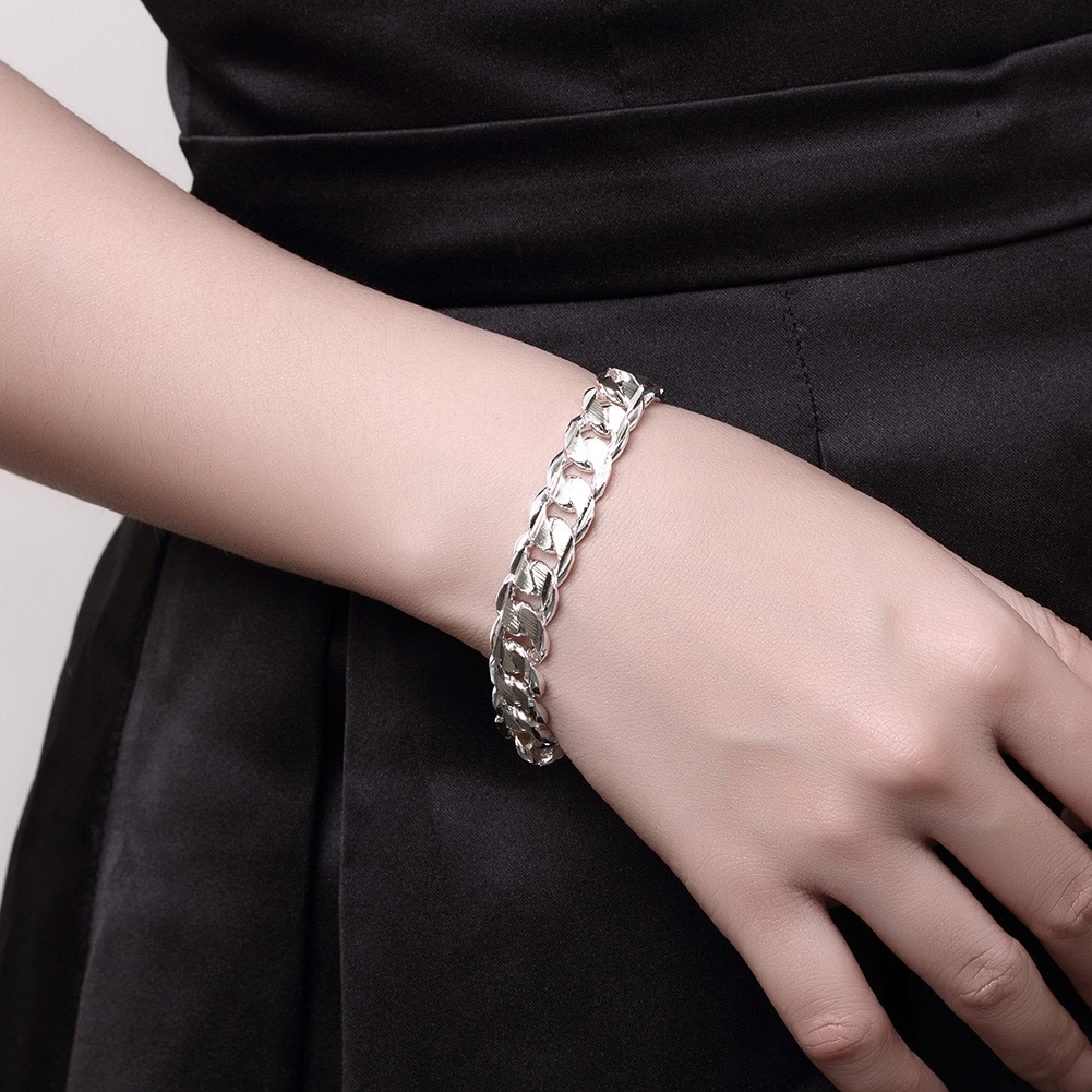 Colored Side Shrimp Clasp Bracelet - Men'S Geometric Silver Chain Bracelet