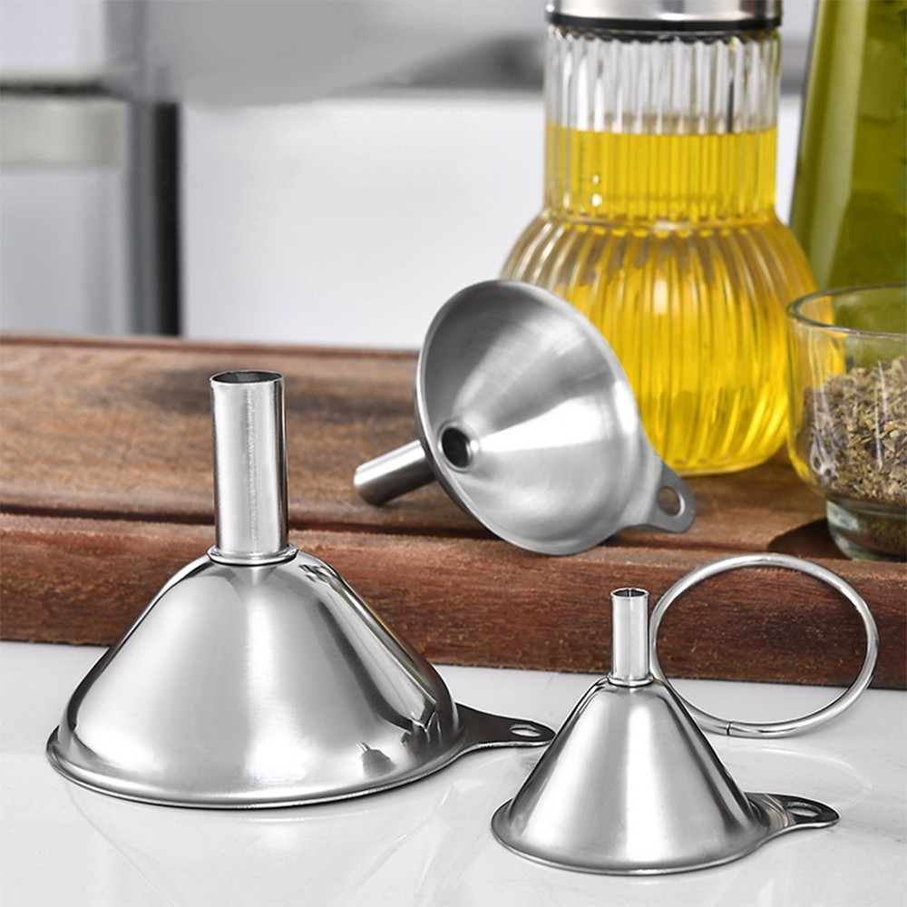 3pcs Stainless Steel Mini Funnel Oil Liquid Water Filter