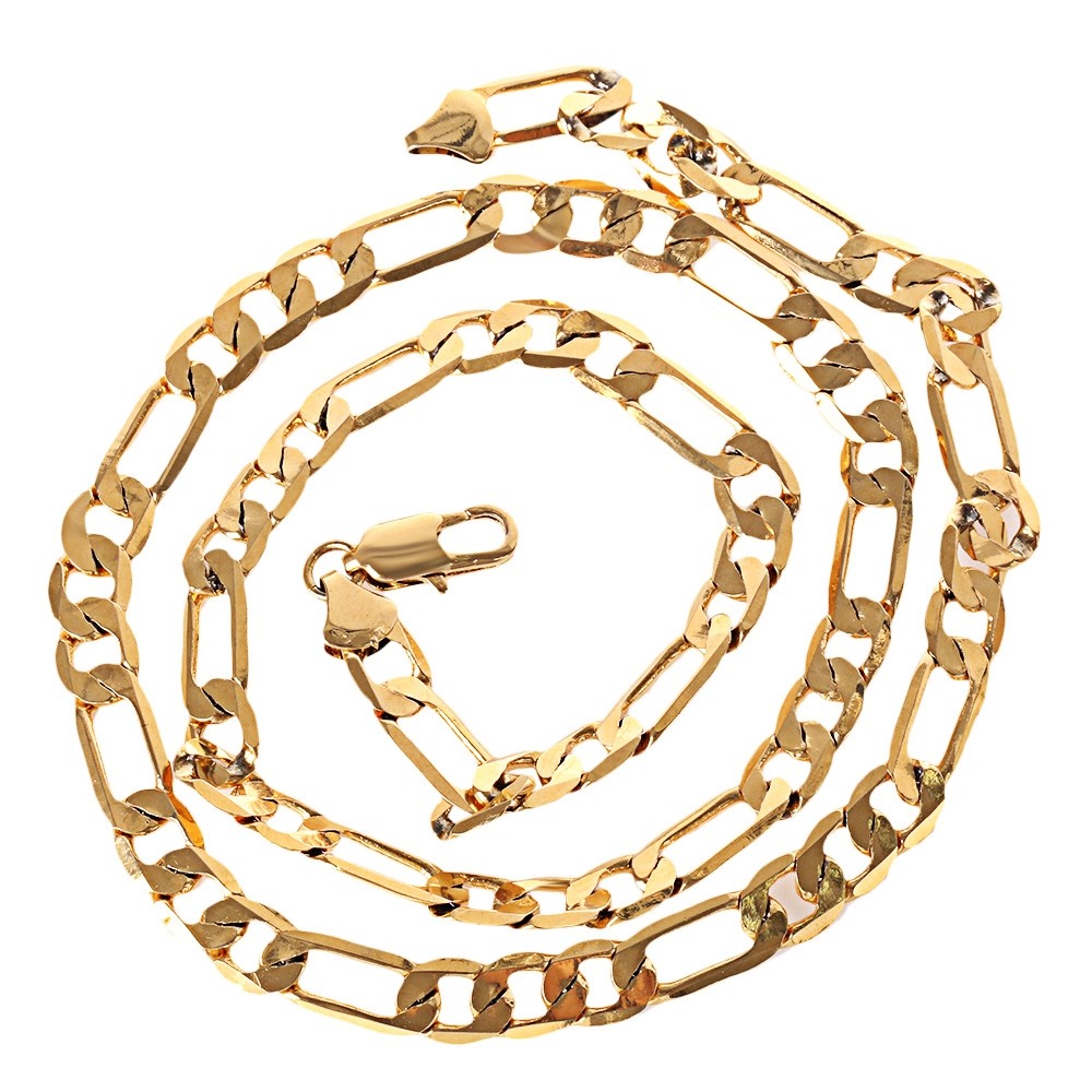 Stylish Accessory 8mm 24K Plated Gold Color Figaro Chain Necklace for Men
