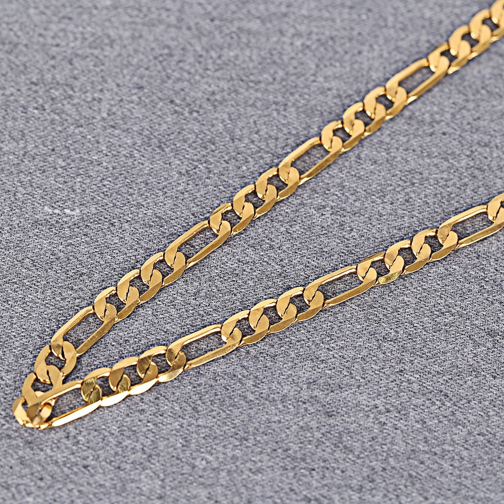 Stylish Accessory 8mm 24K Plated Gold Color Figaro Chain Necklace for Men
