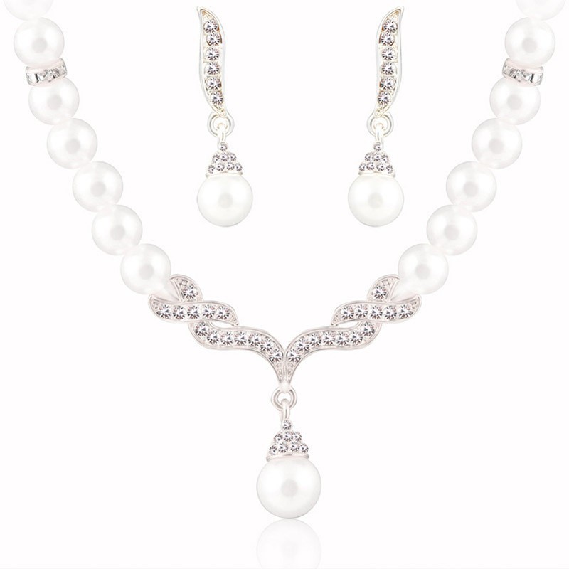 Women Wedding Bridal Dress Accessories Water Crystal Necklace Earrings Set