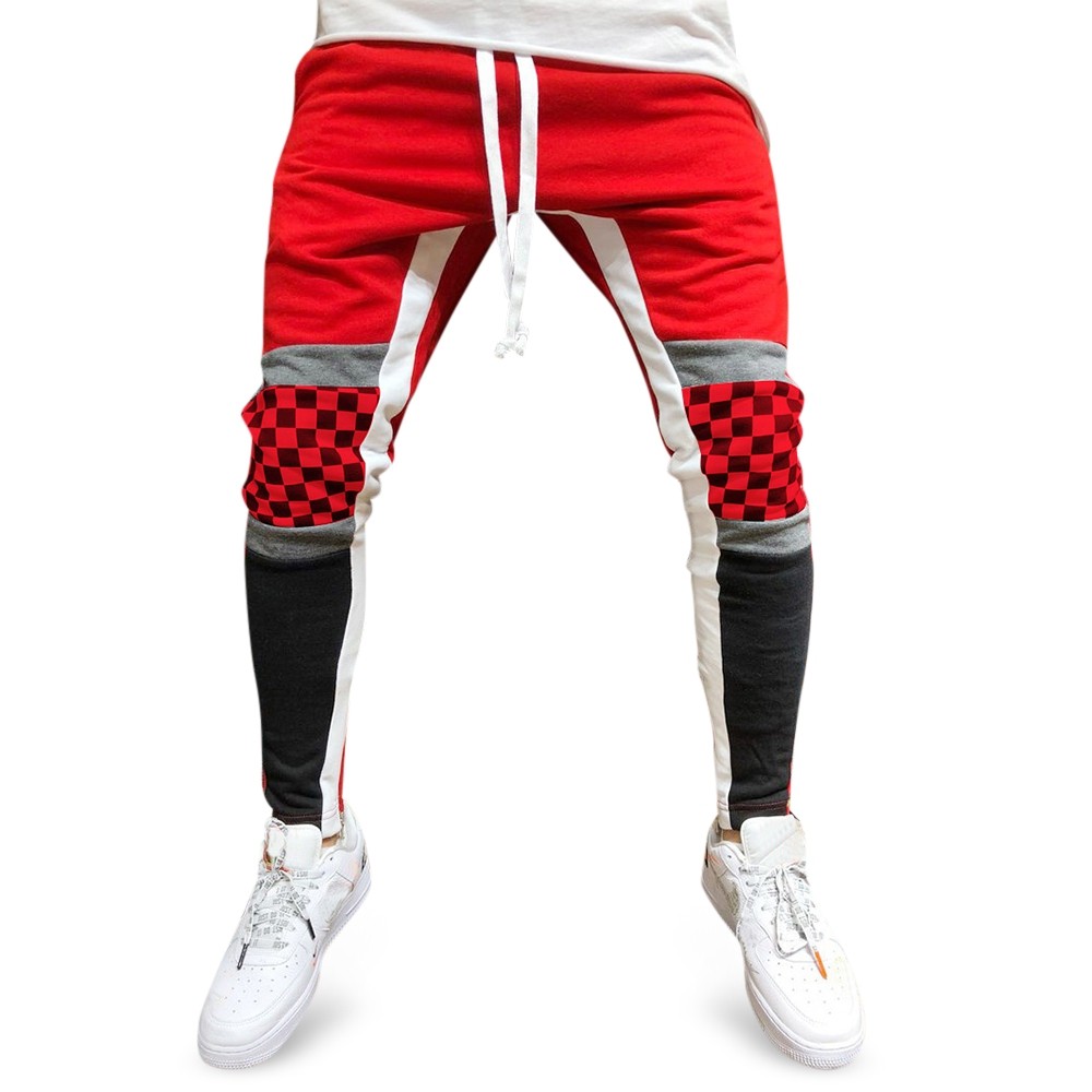 Colorblock Patchwork Checked Print Track Pants